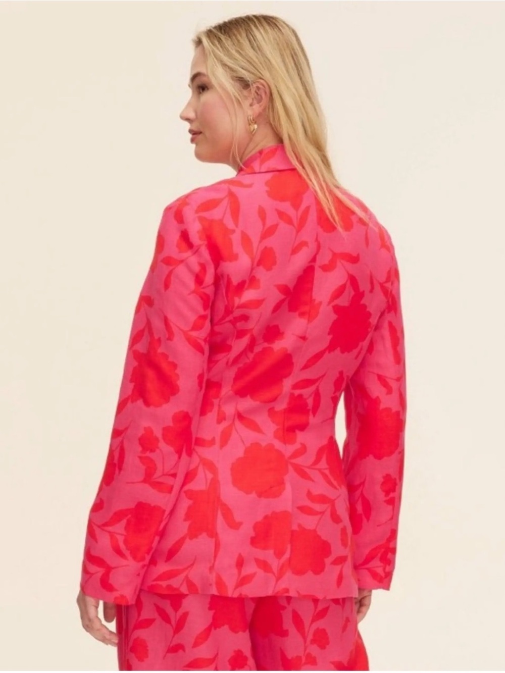 Kate Spade Linen Set - Pink Floral Single-Button Blazer and Pants